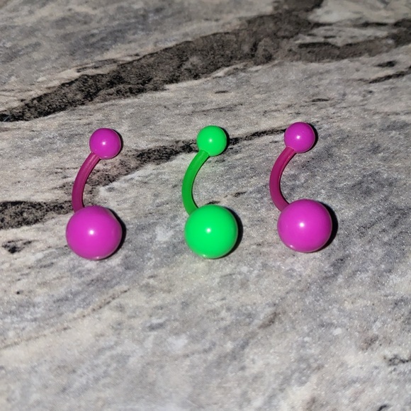 3 Belly Button Ring Set Purple Green - Picture 2 of 3